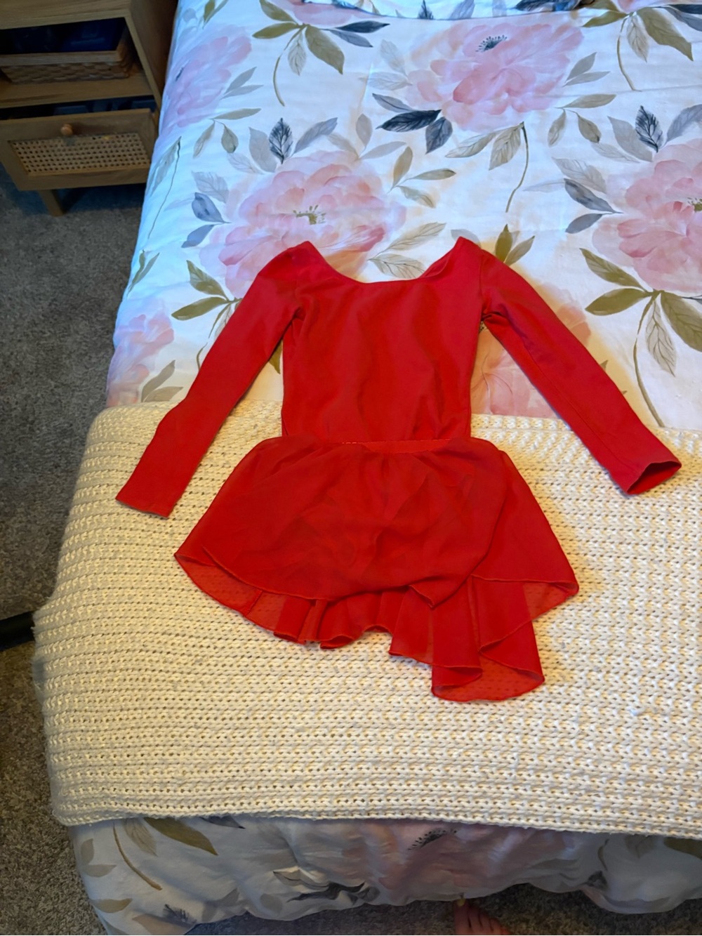 Girls' Red Long-Sleeve Dance leotard with Skirt